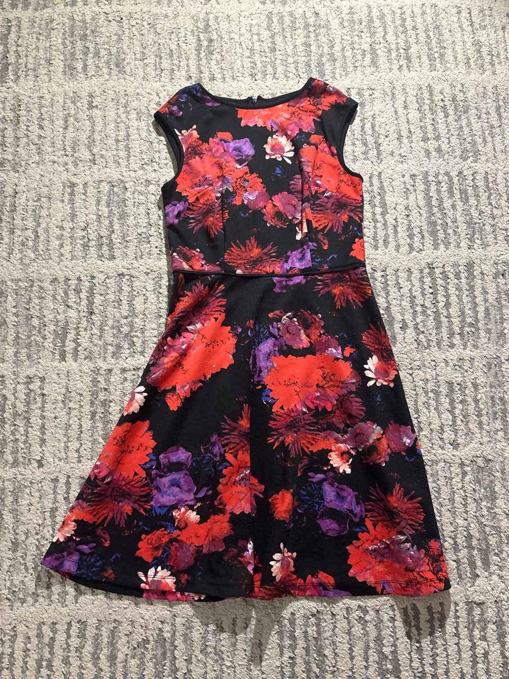 London times red black floral skater dress size 8